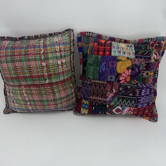 Handmade Set PATCHES OF HUIPIL Embroidered Pillow Cases Colorful Guatimala - Picture 7 of 11